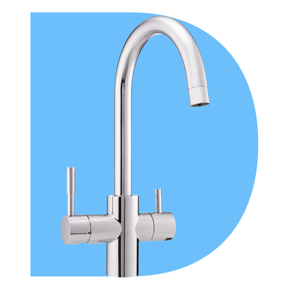 Tap water filter system complete with chrome swan neck filter tap