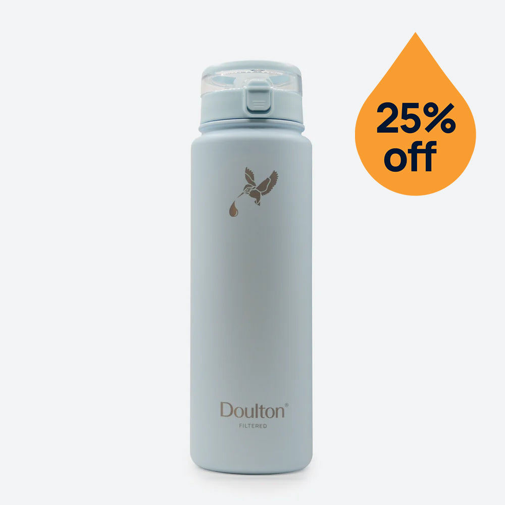 Crisp blue water filter bottle 25% off offer
