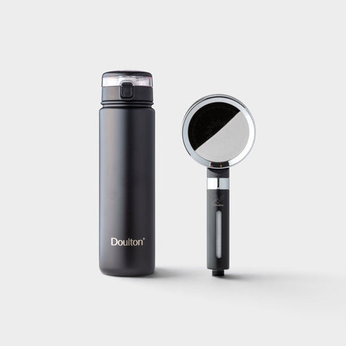 Paquete de cabezal de ducha y botella Doulton - Negro