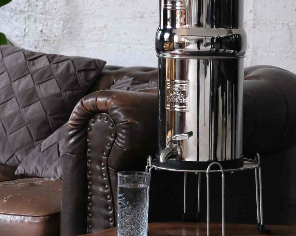 gravity water filter system in living room