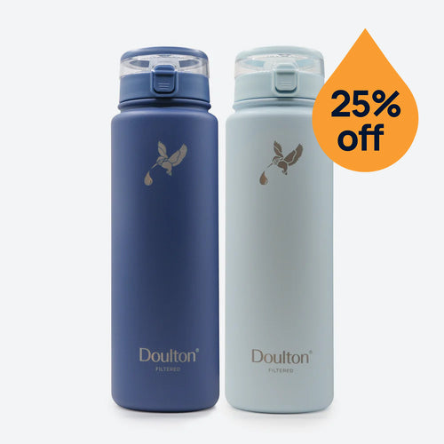 Two blue water filter bottles 25% off offer